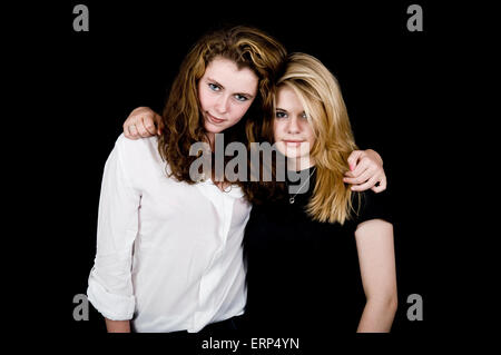 Two teenage girls in the studio Stock Photo