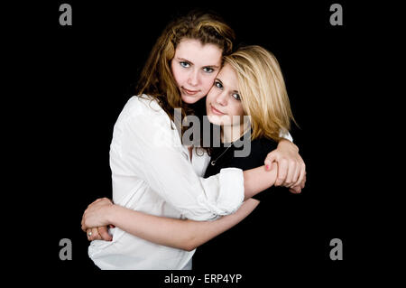 Two teenage girls in the studio Stock Photo