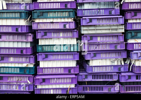 Stacked fish boxes Stock Photo