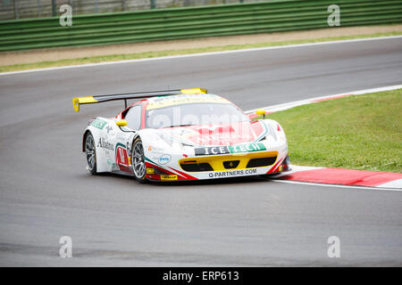 Imola, Italy – May 16, 2015: Ferrari F458 Italia GT3 of Af Corse Team,  in action during the European Le Mans Series - 4 Hours Stock Photo