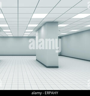 Abstract empty office room interior with column, ceiling lights and floor tiling, 3d illustration Stock Photo