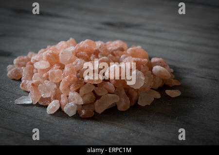 Pink Himalayan Sea Salt on Wooden Table Stock Photo