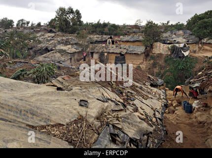 A Bangladesh Rohingyas refugee camp March 31, 2015 near the Myanmar border in Kutupalong, Bangladesh. Thousands of displaced Rohingyas have fled persecution in Burma. Stock Photo