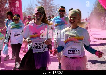 Reykjavik, Iceland. 6th June, 2015. Runners take part in the Color Run, known as the happiest 5km on the planet, in Reykjavik, Iceland, June 6, 2015. This was the first Color Run held in Iceland. Credit:  Huang Xiaonan/Xinhua/Alamy Live News Stock Photo