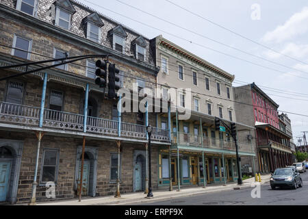 Old commercial Buildings on Main Street in Phillipsburg, New Jersey, USA. Stock Photo