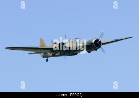 Recently restored Bristol Blenheim I RAF camouflage displaying at Throckmorton Airshow, Worcestershire, UK. 6th June 2015. Stock Photo