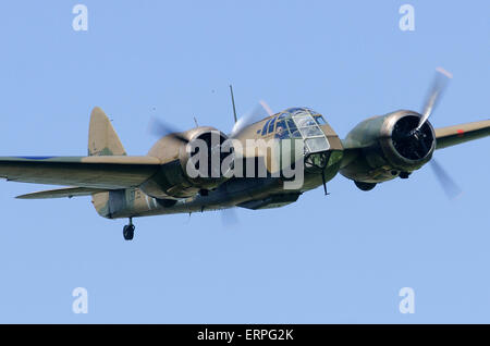 Recently restored Bristol Blenheim I in RAF camouflage displaying at Throckmorton Airshow, Worcestershire, UK. 6th June 2015. Stock Photo