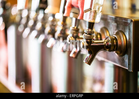 Close up of beer lines for draft beer in restaurant. Stock Photo