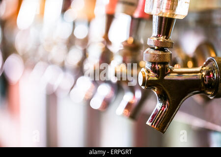 Close up of beer lines for draft beer in restaurant. Stock Photo