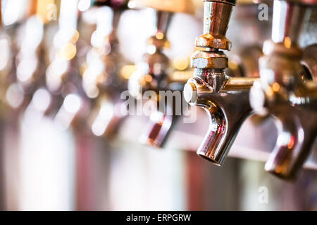 Close up of beer lines for draft beer in restaurant. Stock Photo