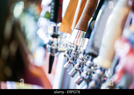 Close up of beer lines for draft beer in restaurant. Stock Photo