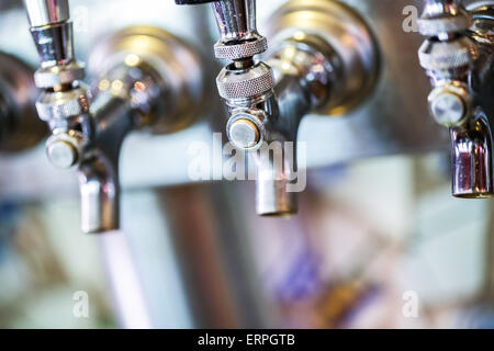 Close up of beer lines for draft beer in restaurant. Stock Photo