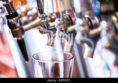 Close up of beer lines for draft beer in restaurant. Stock Photo