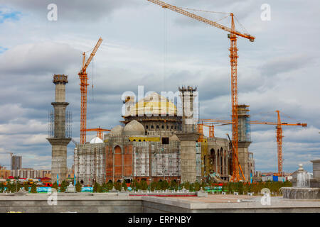 Construction of the mosque Hazrat Sultan, Astana, Kazakhstan Stock Photo