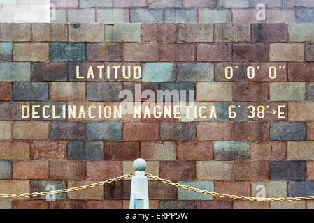 Monument to the equator in Quito, Ecuador displaying 0 degrees latitude Stock Photo