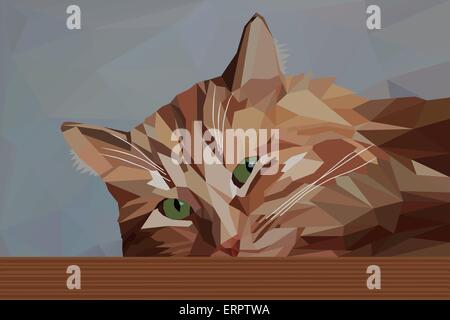 Pensive red cat in low poly style - Vector illustration Stock Vector