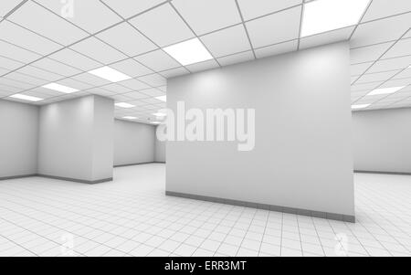 Abstract empty white interior with large square ceiling light portal ...