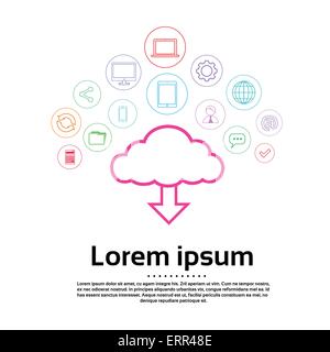 Cloud Internet Download Logo Set Computer Thin Line Simple Icons Stock Vector