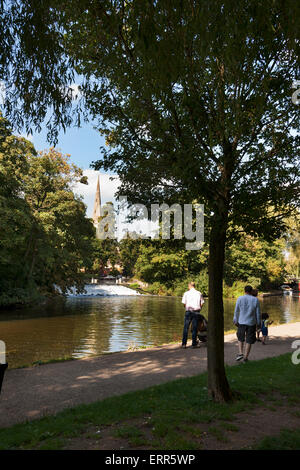 beside River Avon, willows, banks, Stratford upon Avon,  Warwickshire, UK Stock Photo