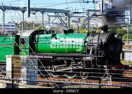 Sydney, AUSTRALIA - June 07, 2015: The Great Train Race from Central to Strathfield was held as a highlight of the Transport Heritage Expo which also features steam train and double-decker bus rides and historic displays at Central station on June 07, 2015 in Sydney, Australia. Stock Photo