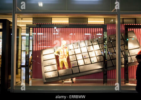 Japan, Tokyo, Ginza. Chanel perfume store, display window with giant keyboard as backdrop Stock Photo