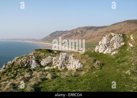 Rhossili Beach, Gower peninsula Wales UK. Third best beach in Europe. Welsh Coast Coastline. Coastal landscape. British coast coastline Stock Photo