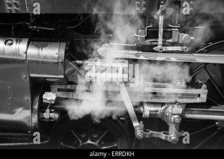 The valve gear on engine No. 75078, a Standard 4 steam locomotive preserved on the Keighley & Worth Valley Railway. Stock Photo