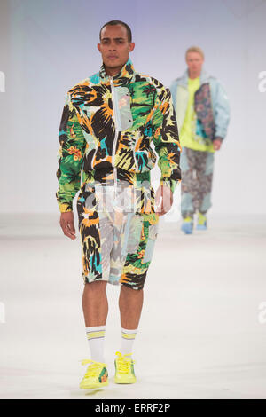 01/06/2015. London, UK. Collection by Ellen Delafield. Fashion show of the Manchester School of Art at Graduate Fashion Week 2015. Graduate Fashion Week takes place from 30 May to 2 June 2015 at the Old Truman Brewery, Brick Lane. Stock Photo
