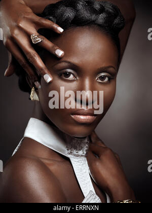 License and prints at MaximImages.com - Expressive artistic portrait of a beautiful black african american woman face