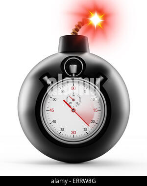 Chronometer on black bomb with a burning fuse Stock Photo