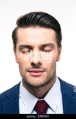 Portrait of businessman with closed eyes isolated on a white background Stock Photo