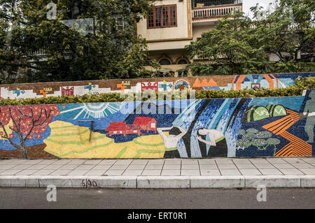 Hanoi, Vietnam, 4 Km mosaic wall commemorating the 1000 year anniversary of Hanoi Stock Photo