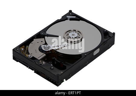 Opened hard disk drive isolated on white background Stock Photo