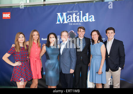 Los Angeles, USA. 07th June, 2015. June 7, 2015 - Katie Ahmanson, Kara Ahmanson, Karla Ahmanson, Bill Ahmanson; Johnny Amato, Patti McKenna and Conner McKenna at the 'Matilda the Musical' Opening at the Ahmanson Theatre in Los Angeles, CA, USA on June 7, 2015 Credit:  Kayte Deioma/Alamy Live News