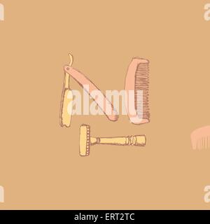 Sketch barber set in vintage style, vector seamless pattern Stock Vector