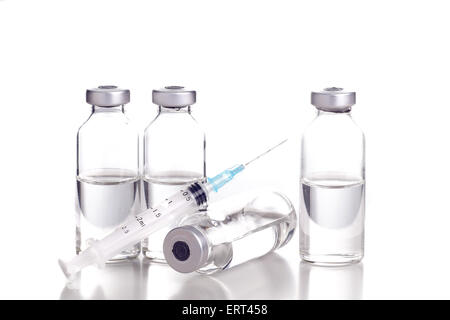 Medicine in vials and syringe , ready for vaccine injection , Cancer Treatment , Pain Treatment and can also be abused for an il Stock Photo