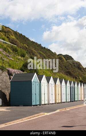 Row of beach huts at Alum Chine, Bournemouth, Dorset UK in June Stock Photo