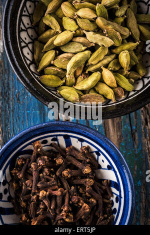 Cardamom and cloves spices Stock Photo