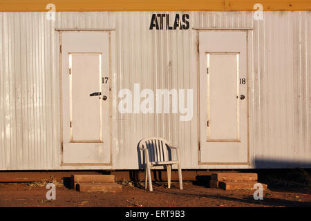 'Dongas', containers used as workers living quarters in outback Australia. Parachilna, Flinders Ranges, South Australia. Stock Photo