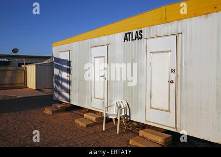 'Dongas', containers used as workers living quarters in outback Australia. Parachilna, Flinders Ranges, South Australia. Stock Photo