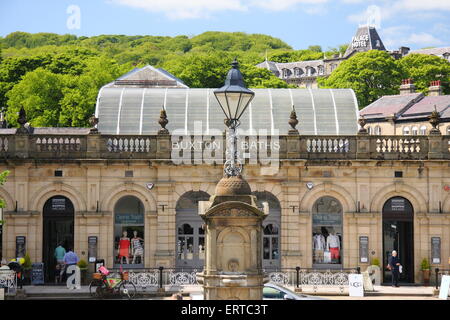 Buxton Baths and the Cavendish Arcade  reatail centre on The Crescent in Buxton Derbyshire England UK - summer 2015 Stock Photo