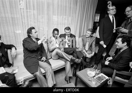 Brazilian footballer Edson Arantes do Nascimento, more famously knows as Pele, pictured after his arrival in Birmingham. February 1972 Stock Photo