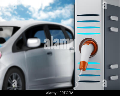 Electric car plugged in a charging station Stock Photo