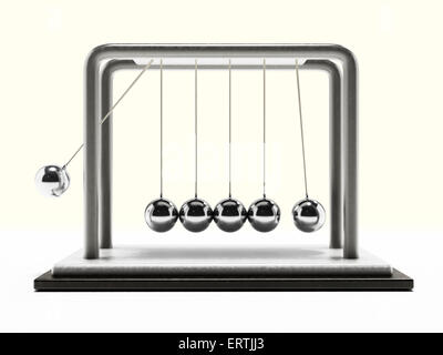 Pendulum with moving chrome spheres isolated on white background Stock Photo