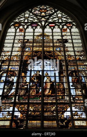 Belgium, Brussels, cathedral, stained glass window Stock Photo