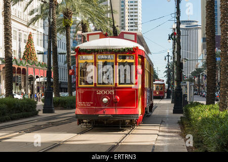 Tram streetcar on Canal Street, New Orleans French Quarter, Louisiana, USA Stock Photo
