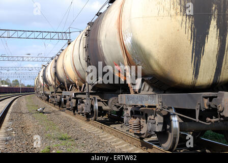 Set of tanks with oil and fuel transport by rail Stock Photo