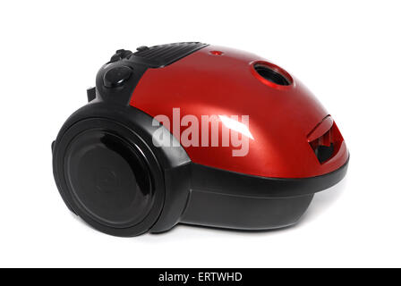 New small red vacuum cleaner isolated on the white Stock Photo