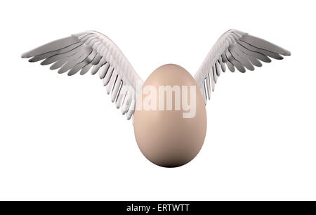 Egg with bird white wings isolated on white background Stock Photo