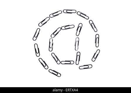 Sign on e-mail from writing paper clips on white Stock Photo